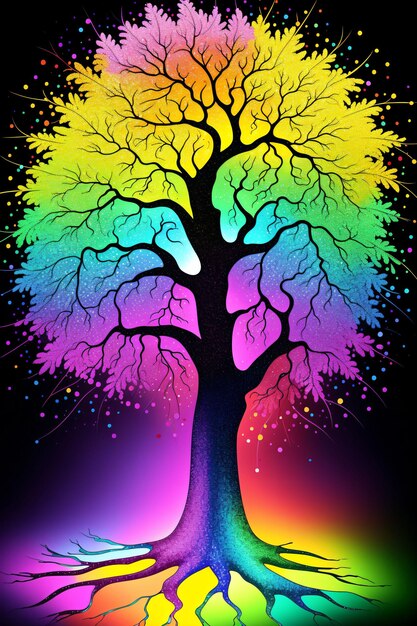 Pintura de un árbol de colores