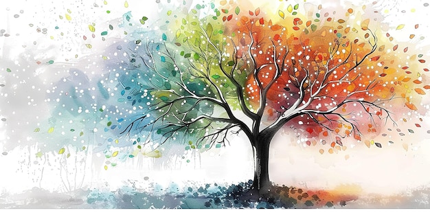 Una pintura de un árbol elegante con ramas y hojas
