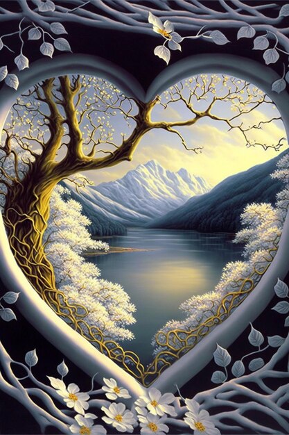 Pintura de un árbol en forma de corazón Generativo Ai