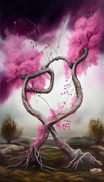 Pintura de un árbol en forma de corazón Generativo Ai