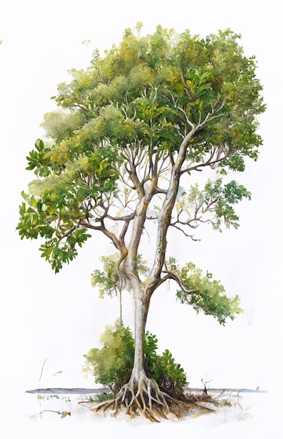 Pintura de un árbol con un gran tronco y un gran tronco generativo ai.