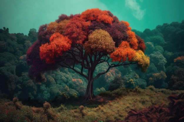 Una pintura de un árbol en medio de un bosque IA generativa