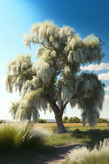 Pintura de un árbol en medio de un campo Generativo Ai