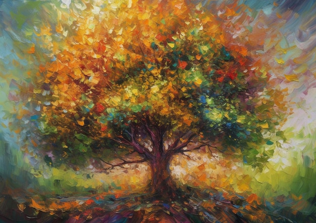 Una pintura de un árbol con la palabra árbol en él.