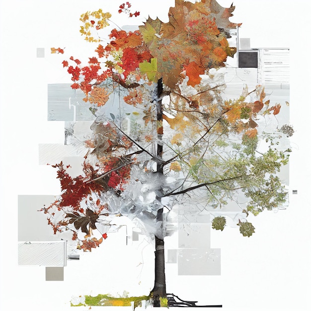 Una pintura de un árbol con las palabras "otoño".