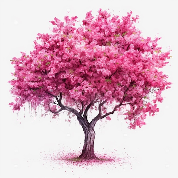 Foto pintura de un árbol rosa con fondo blanco ai generativo