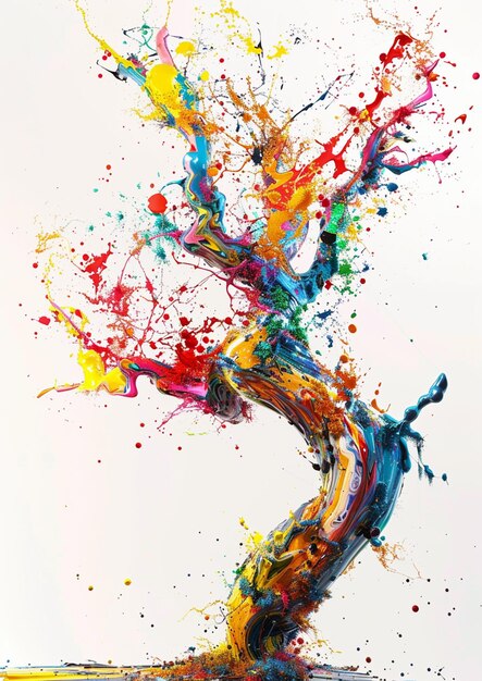 pintura de un árbol con salpicaduras de pintura de colores en él generativo ai