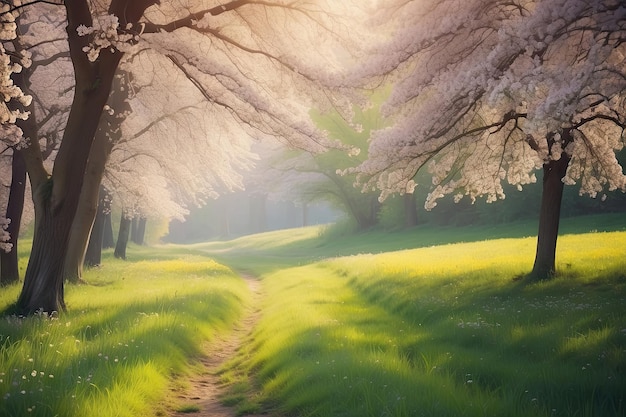 Foto una pintura de un árbol con el sol brillando a través de él