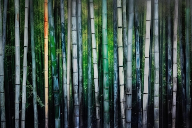 Una pintura de árboles de bambú con la palabra bambú en la parte inferior.