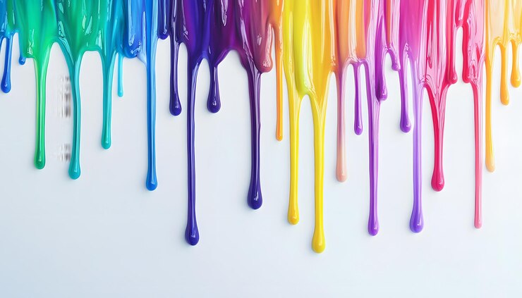 La pintura del arco iris goteando sobre un fondo blanco