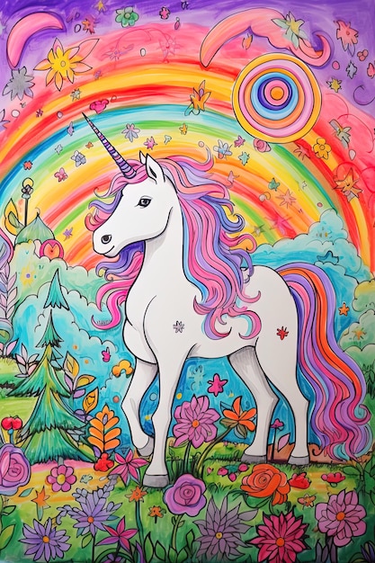 una pintura de arco iris de un unicornio