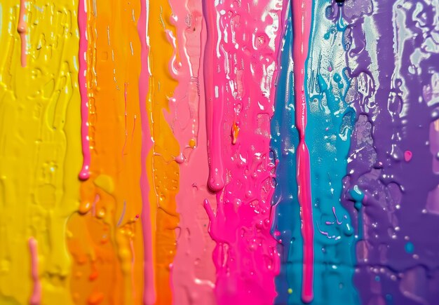 La pintura del arco iris vibrante gotea en una pared