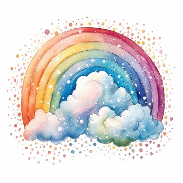 Foto una pintura de un arcoíris con nubes y un arco iris en el cielo generativo ai