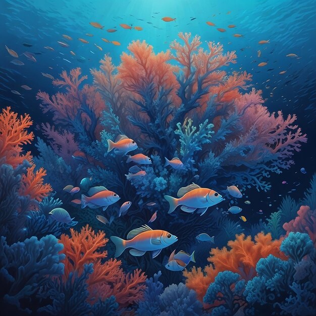 Foto una pintura de un arrecife de coral con peces y corales