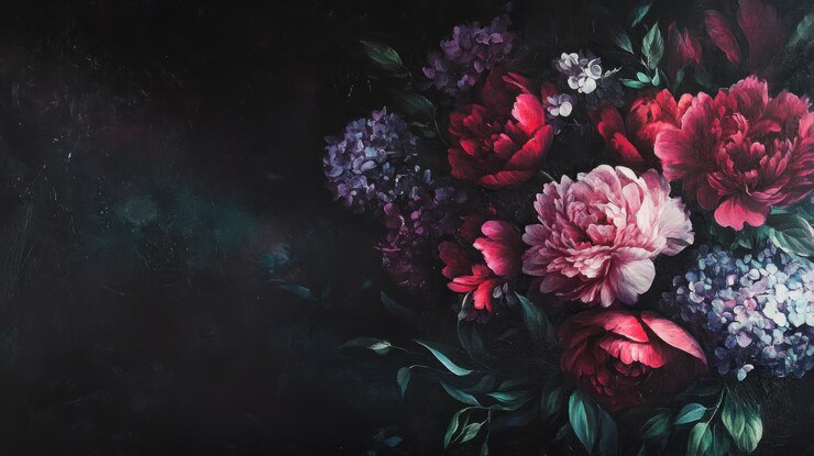 Pintura de arreglos florales oscuros