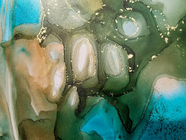 Pintura de arte de alcohol dibujada a mano de fondo fluido de color brillante abstracto con textura de técnica de tinta líquida de rayas doradas para diseño de fondo