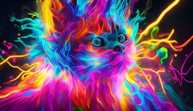 Pintura de arte digital Cat Colorful Splash