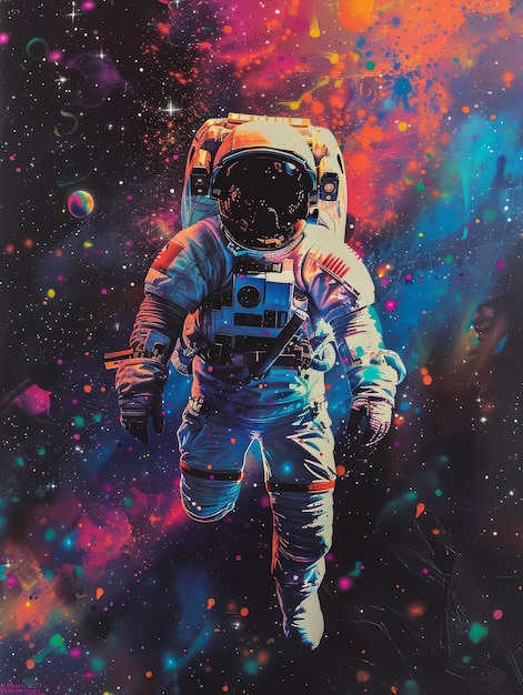 Pintura de un astronauta en el espacio exterior