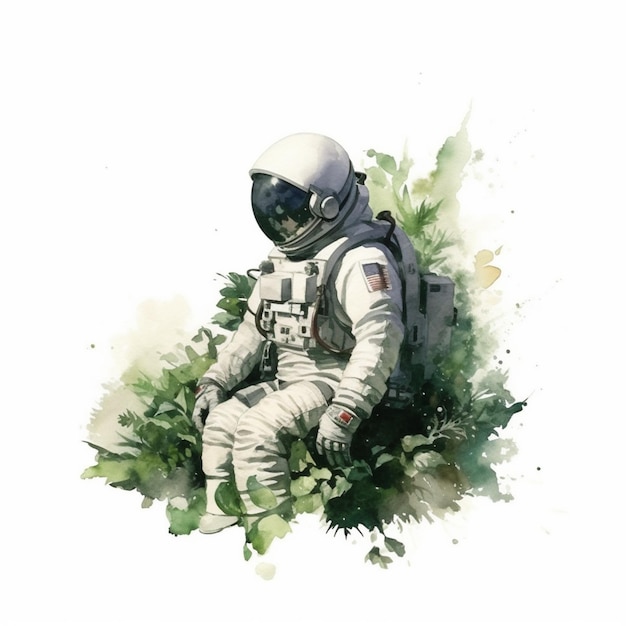 pintura de un astronauta sentado en una roca con una mochila generativa ai