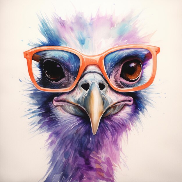 pintura de un avestruz con gafas y un par de gafas naranjas generativo ai