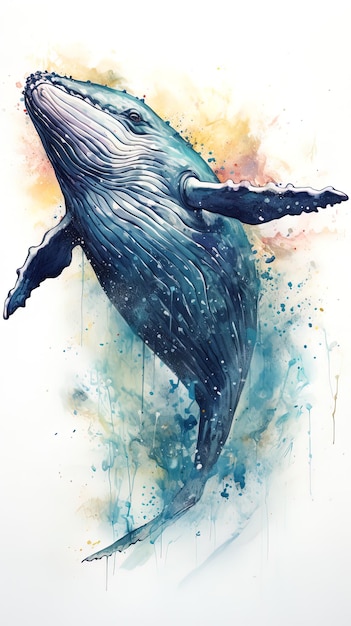 una pintura de una ballena que tiene la palabra ballena en él