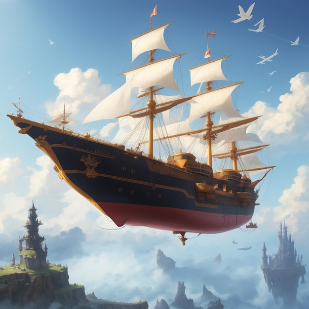 una pintura de un barco con un castillo en el fondo.