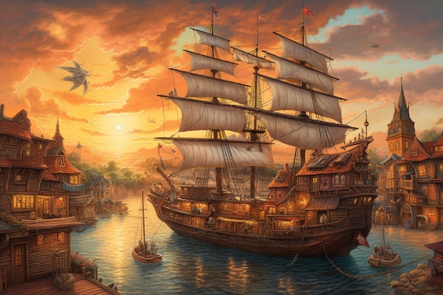 Una pintura de un barco con la palabra pirata.