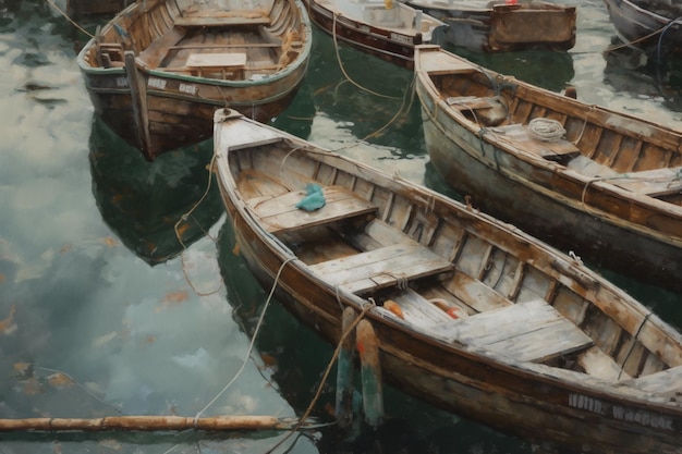 Una pintura de barcos en el agua con la palabra "mar" en el lateral.