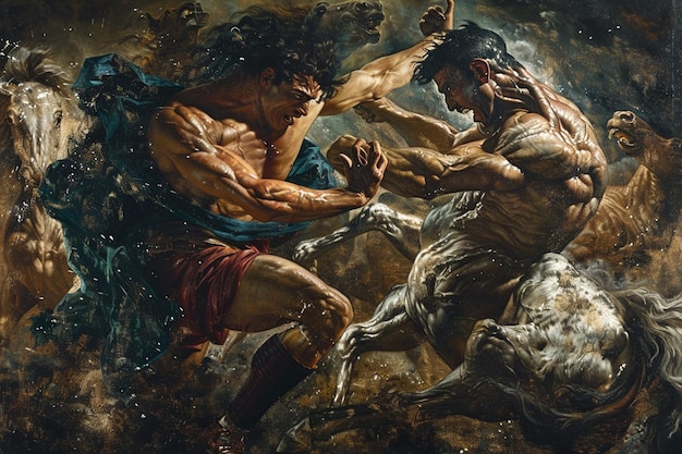 una pintura de una batalla con el título de la batalla