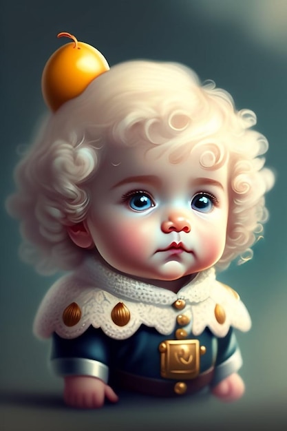 Una pintura de un bebé con un sombrero de cumpleaños.