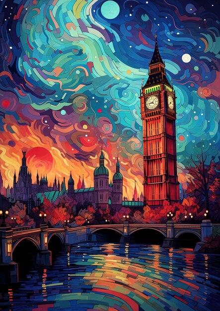 Foto una pintura de big ben y la ciudad de londres