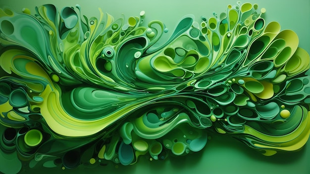Pintura biomórfica abstrata, cor verde, arte 3d, fundo, design, papel de parede