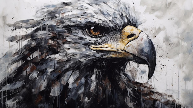 Pintura en blanco y negro de una cabeza de águila americana