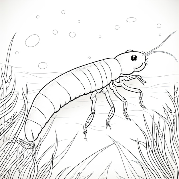 Pintura en blanco y negro de un camarón de hadas