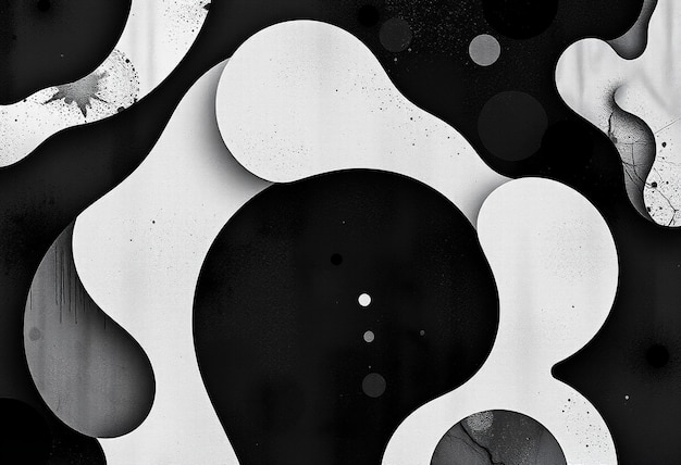 una pintura en blanco y negro de círculos y puntos con un fondo blanco