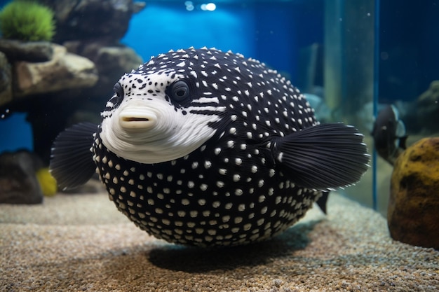 Pintura en blanco y negro de un pez globo