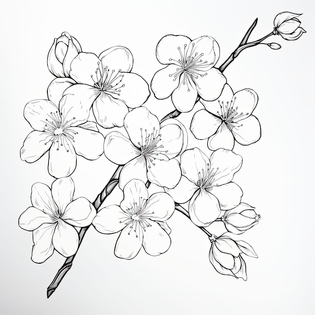 Foto pintura en blanco y negro de un sakura