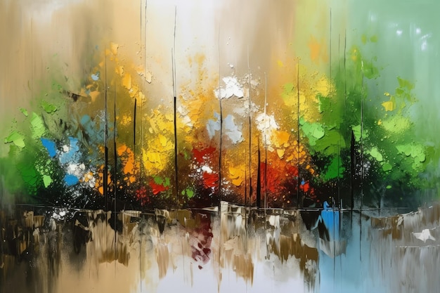 Una pintura de un bosque colorido con árboles IA generativa