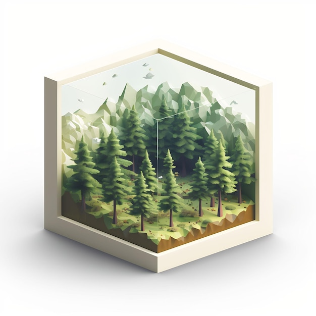 una pintura de un bosque con una imagen de árboles y un bosque.