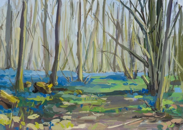 Pintura de bosque de primavera