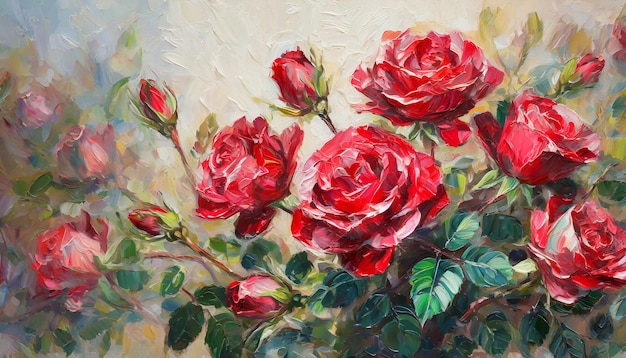 Foto pintura botánica digital de primer plano de un ramo de rosas rojas flores pintura al óleo ramo floral