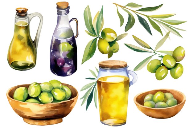 Una pintura de una botella de aceite de oliva y un vaso de petróleo