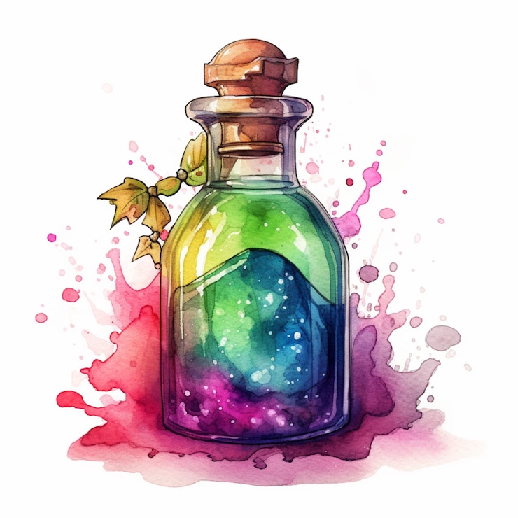 Foto una pintura de una botella con un líquido dentro de ella generativa ai