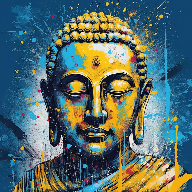 Una pintura de un buda con la palabra buda en ella