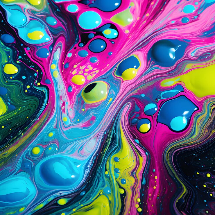 una pintura de burbujas coloridas y la palabra confeti se muestra