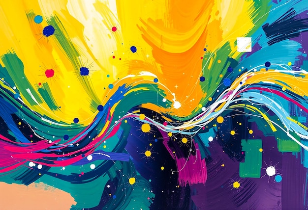 una pintura de burbujas coloridas y la palabra la palabra en azul y amarillo