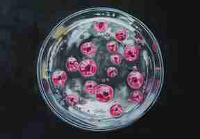 Foto una pintura de burbujas rosas y rojas en un plato de vidrio