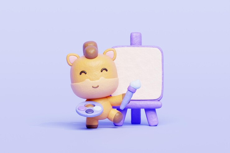 Foto pintura de caballo lindo 3d sobre lienzo representación 3d de personaje animal de dibujos animados