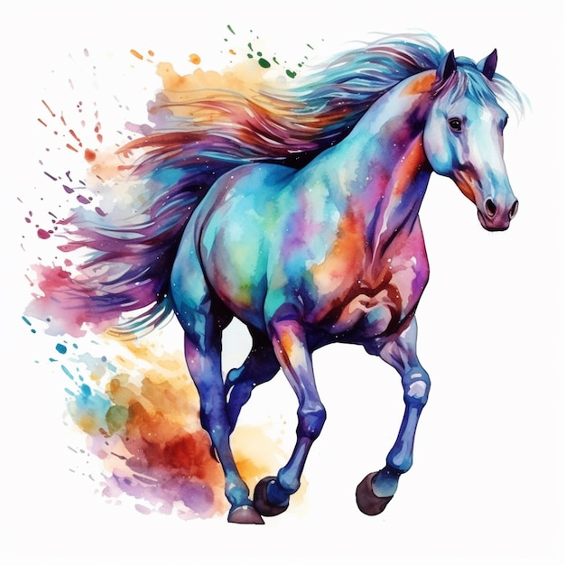 pintura de un caballo con una melena colorida y cola generativa ai