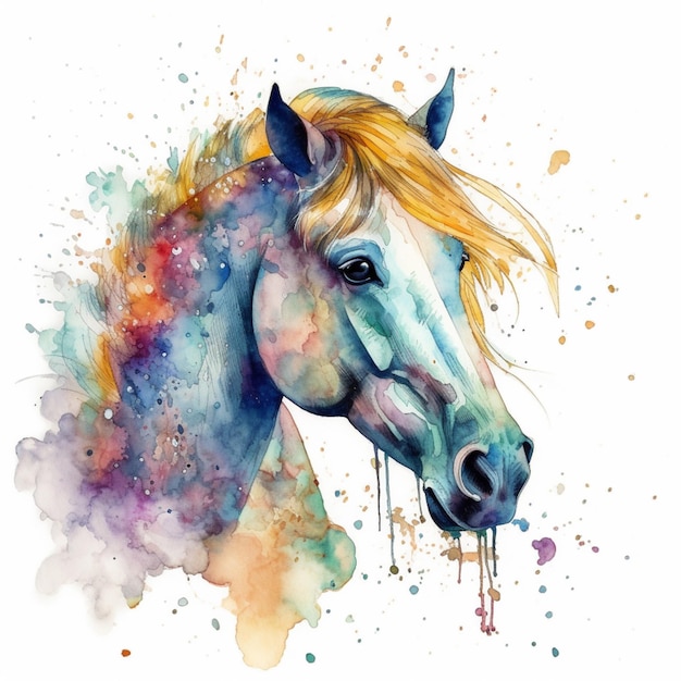 pintura de un caballo con una melena colorida y una melena larga generativa ai